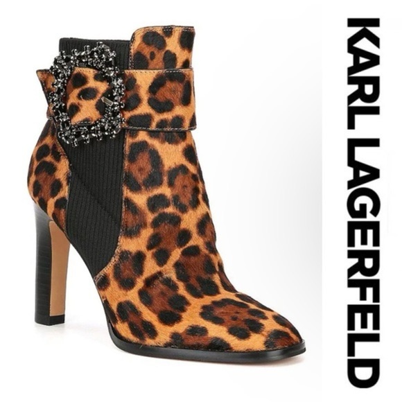 Karl Lagerfeld Vania Jewel Buckle Leather Dress Booties Size 6 - Picture 1 of 16